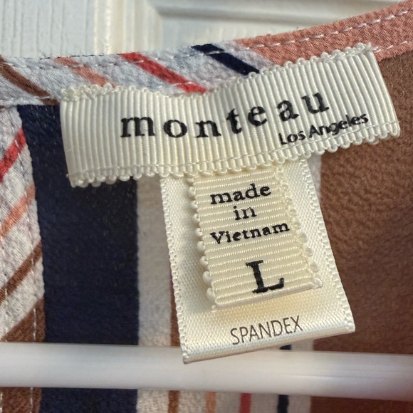 Monteau Striped Tie Front Blouse Womens Large Keyhole Back Short Sleeve Top - Picture 6 of 12